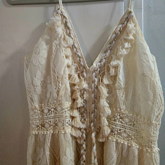 CUPSHE Women's Lace Spaghetti Strapped Flowy Maxi Dress with Tassels NWT –Beige - Picture 3 of 8